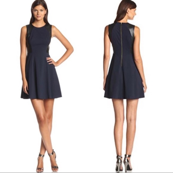 Eliza J Blue Dress with Black Leather Colorblock Side Panel, size 6 - Picture 8 of 12